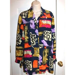Pret a Porter Romina Vintage Colorful Satin Tunic Blouse, size L